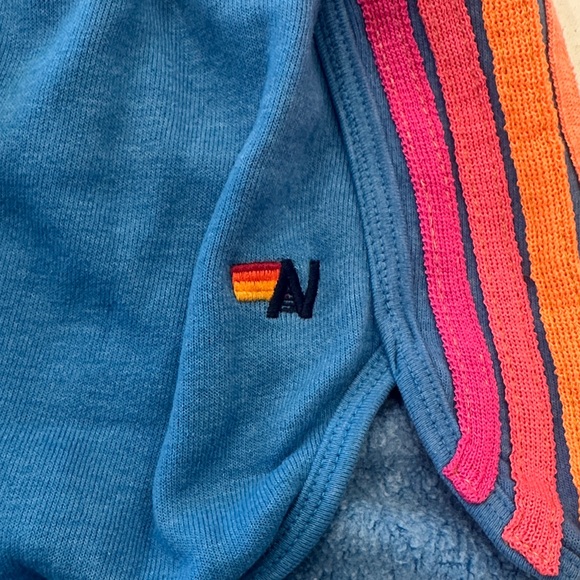 Aviator Nation women’s blue shorts size M with Rainbow neon Stripes. - Picture 3 of 4
